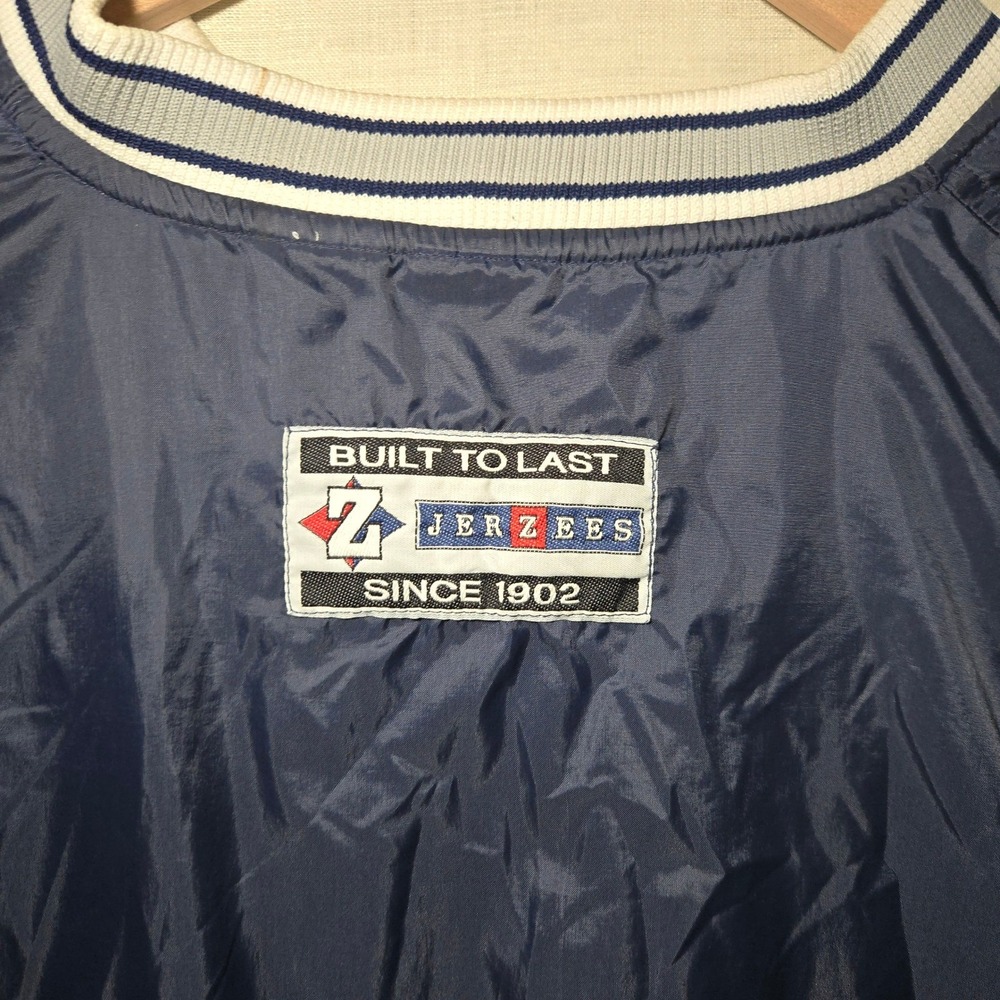 Vtg Jerzees Mens 2X Windbreaker Navy Blue V-Neck Pullover Ribbed Trim Side Zip - Picture 7 of 9